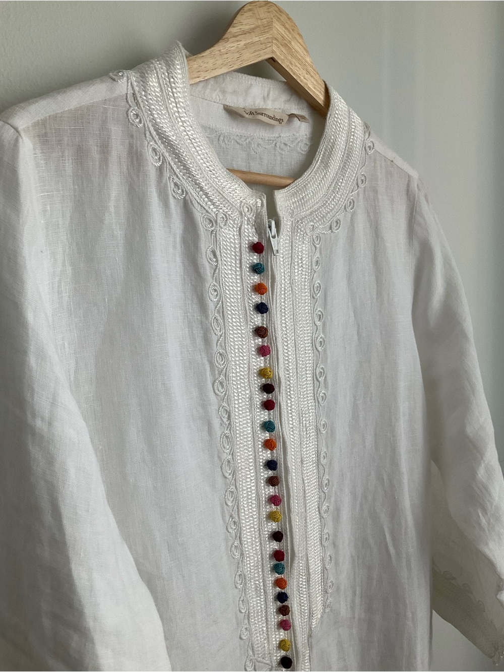 Soft Surroundings White 100% Linen Tunic with Colorful Pom Accents - Picture 6 of 14